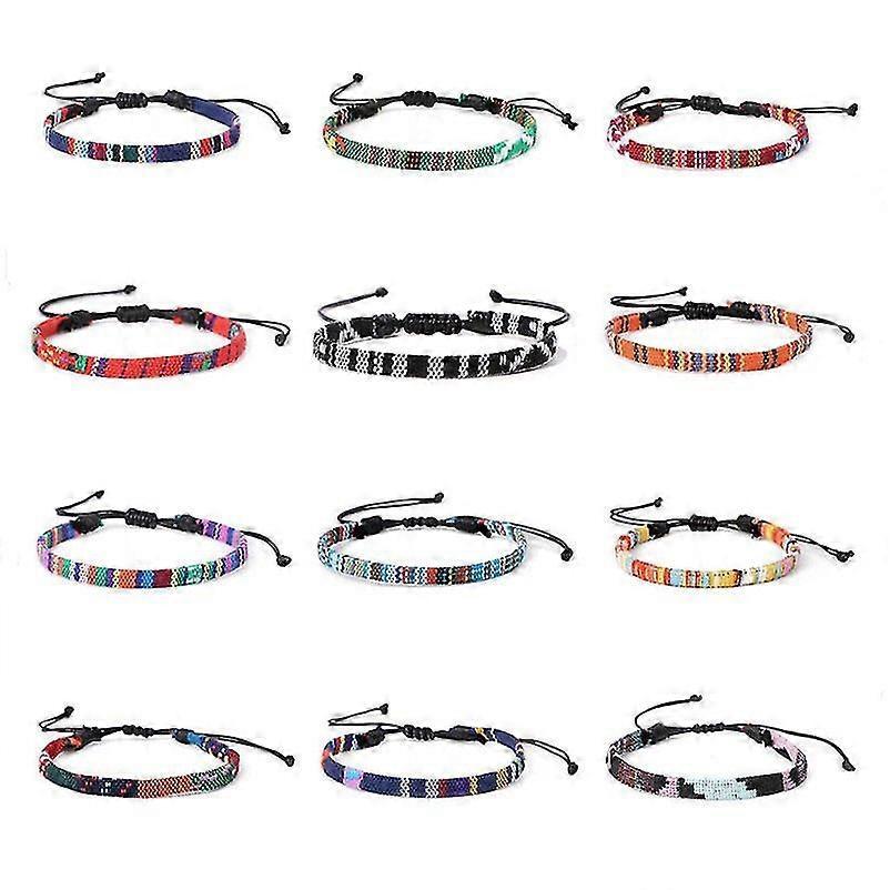 12 Pcs Friendship Braided Bracelets, Handmade Braided Adjustable Colorful Bracelets