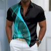 Nuova Camicia da Uomo a Maniche Corte Stampa a Righe Curve Bianche e Blu Vestibilità Business Casual Collo a Revers Camicia da Uomo