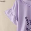 ZANZEA Women Floral Print Casual Turn Down Collar Looose Summer Short Sleeve Blouse