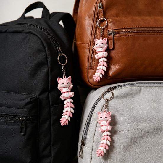 Keychain Pendant Cartoon Cat Charm Key Chain with Movable Tail Schoolbags Keys Pencil Cases Decompression Toy