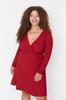 Women's Fashion New Plus Big Size Dress Red Waist Open Skater Double Breasted Knitted Dress