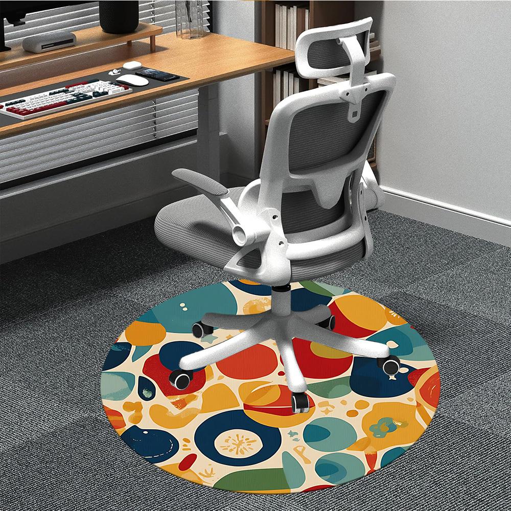 1PC Abstract Colorful Shapes Office Round Area Rug, Mat Suitable For Office, Under Office Chairs Bedroom Living Room Home Decor, Room Deco