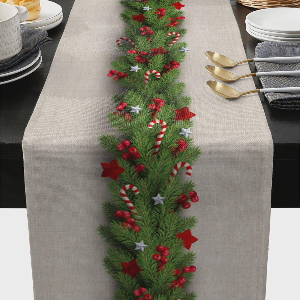 Christmas Tree Print Tablecloth New Year Party Decoration Table Runner for Wedding Christmas Style