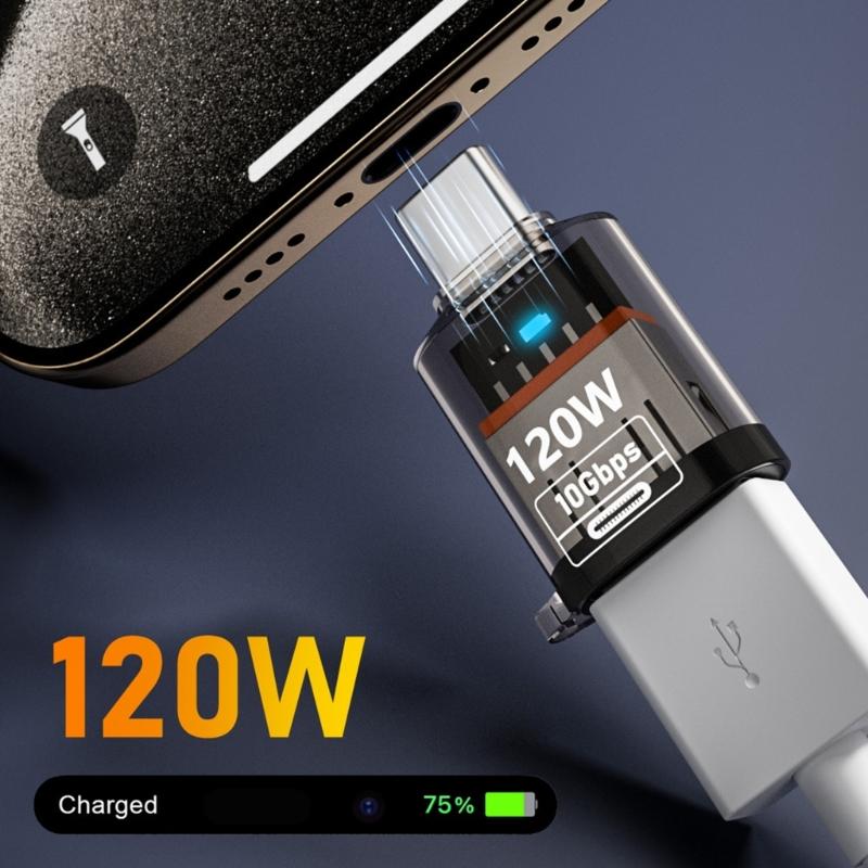 Type-C to USB A Converter with Light Support 120W Charging 10Gbps Data Transfer USB C Extender Clear Shell OTG Adapter