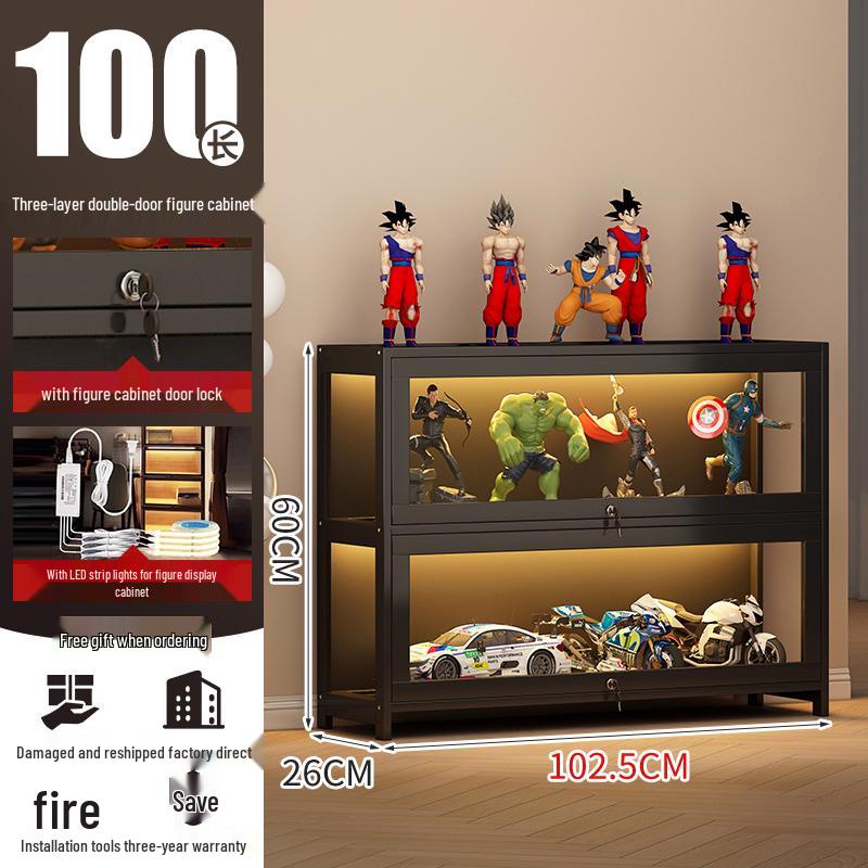 Acrylic Lockable Display Case with LED Lights for Figurines and Models, Dustproof Transparent Stand