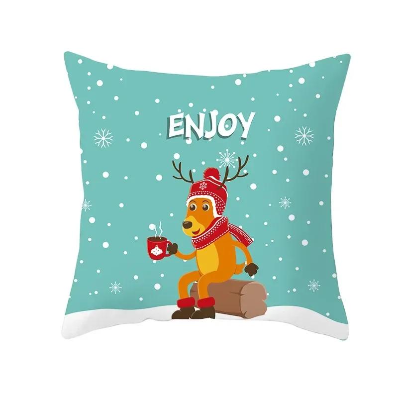 Polyester Fiber Green Series Christmas 2024 Pillow Cover Sofa Cushion Home Decorative Pillows Cover