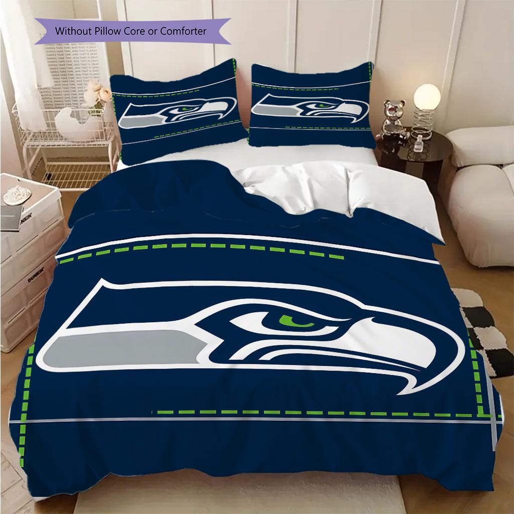 Seattle Seahawks Pattern Bedding Quilt Set Quilt Cover Pillowcase Home Decoration Birthday Gift (1 * Duvet Cover + 2 * Pillowcase, Without Core)