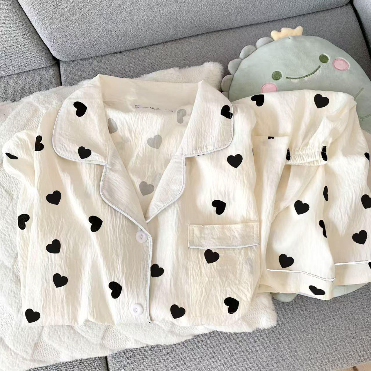 

Sweet love pajamas women s summer thin cute cartoon short-sleeved shorts loose loungewear suit can be worn outside S [recommended weight 35-40kg ]