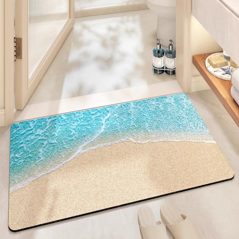 VIKAMA Fresh And Clean Bathroom Carpet, Summer Ocean-Style Water-Absorbing And Anti-Slip Floor Mat For Home Decoration