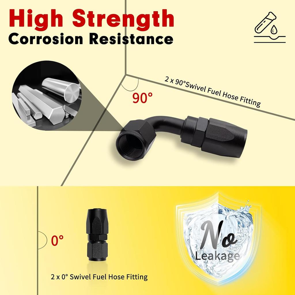 15FT AN6 Automatic Transmission Cooler Line Kit For 4L60E 4L65E - Black Nylon Braided Fuel Line Oil/Gas/Fuel Hose Kit