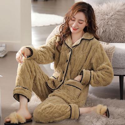 Pajamas Women'S Winter Thickened Fleece Coral Fleece Autumn And Winter Warm Flannel Women'S Winter Large Size Loungewear Set