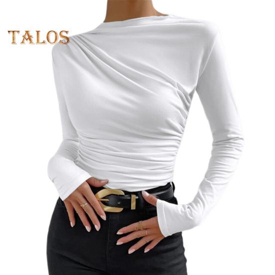 Moteriški vienspalviai apatiniai marškiniai su pusiau aukšta apykakle ilgomis rankovėmis apačia vienspalviai ploni, klostuoti megztiniai