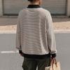 Women's Fashion Casual Striped Long Sleeve Neck Loose Fit Pullover Sweatshirt