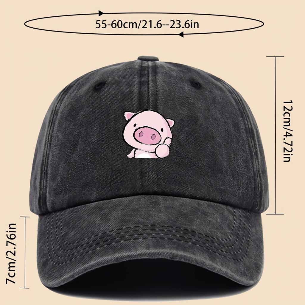 Cartoon style pink piggy print baseball cap adjustable unisex music hat