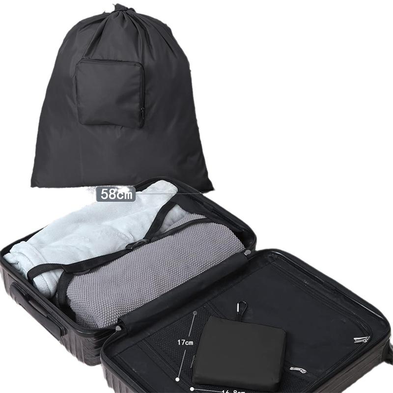 Black Grey Travel Dirty Laundry Bag Polyester Fiber Collapsible Dirty Clothes Bag Washable with Handle Drawstring Storage Bag