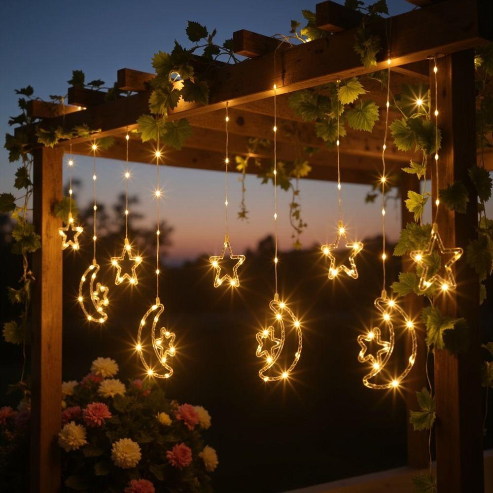 Creative Warm White Ramadan Lights Multicolor 135 LED Star Moon Curtain Light USB Plug Gift LED Curtain Lights Party Decoration