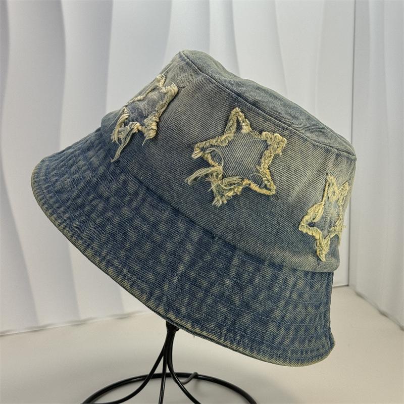 

Осенняя выстиранная старая джинсовая шляпа женская шляпа-ведро шляпа-тазик пятиконечная звезда универсальная шляпа-ведро average size