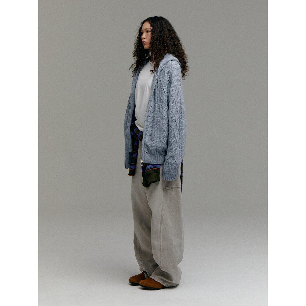 Sand Sound (Unisex) Wool Blend Cable Knit Zip-Up Hoodie Sky Blue