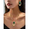 French Light Luxury Simple Niche Oval Geometric Pendant Necklace Stud Earrings Jewelry Set Elegant Accessories