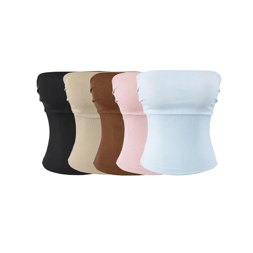 Elegant Pleated Strapless Top with Chest Pads and Non-Slip Design