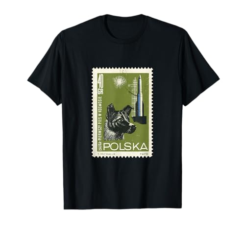 Space Poland Laika dog postmark SOVI8 vintage propaganda T-shirt.