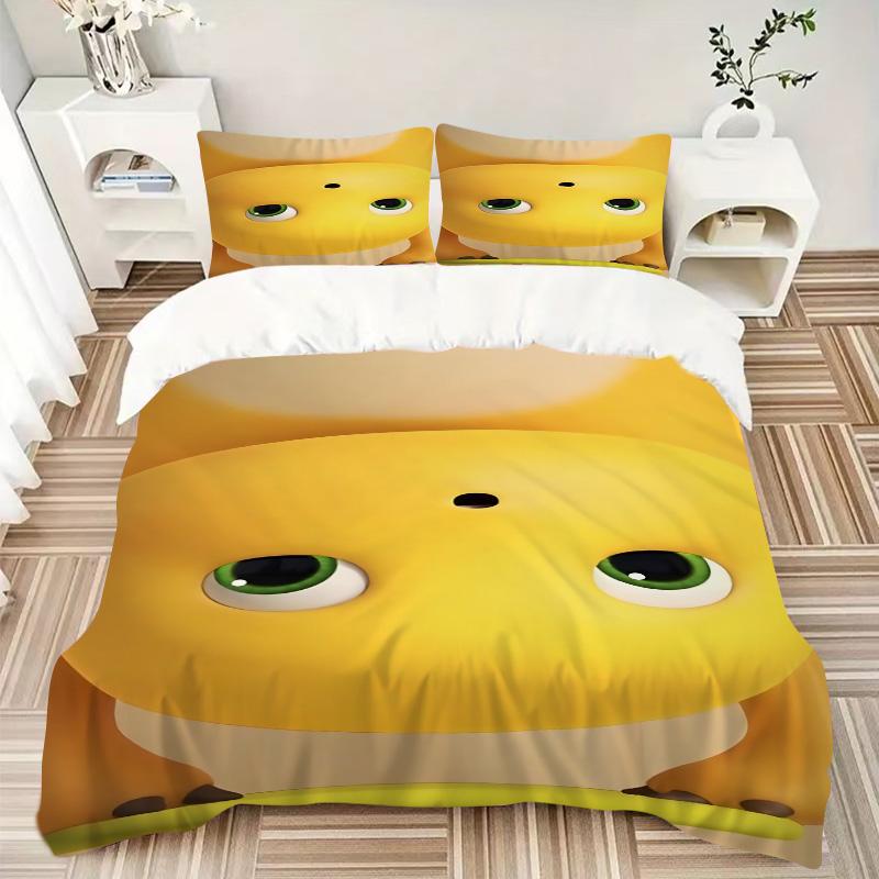 Yellow Cartoon Character Face Print 3Pcs Bedding Set,Duvet Cover with 2 Bedro,Pillowcase Home Birthday Gift
