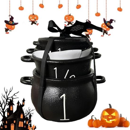 Mini Čarodějnický Kotlík Sada Halloweenská Mísa na Cukroví Držák na Cukroví Plastová Odměrka Retro Lékárnická Atmosféra Potřeby na Koledování