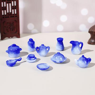 10 Pcs Puppe Haus Tee-Set Harz Miniatur Teekanne Chinesische Tee Untertasse