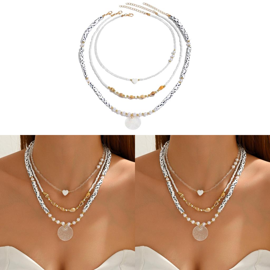 Shell Beaded Necklace Multilayer Heart Pearl Collar For Women Summer