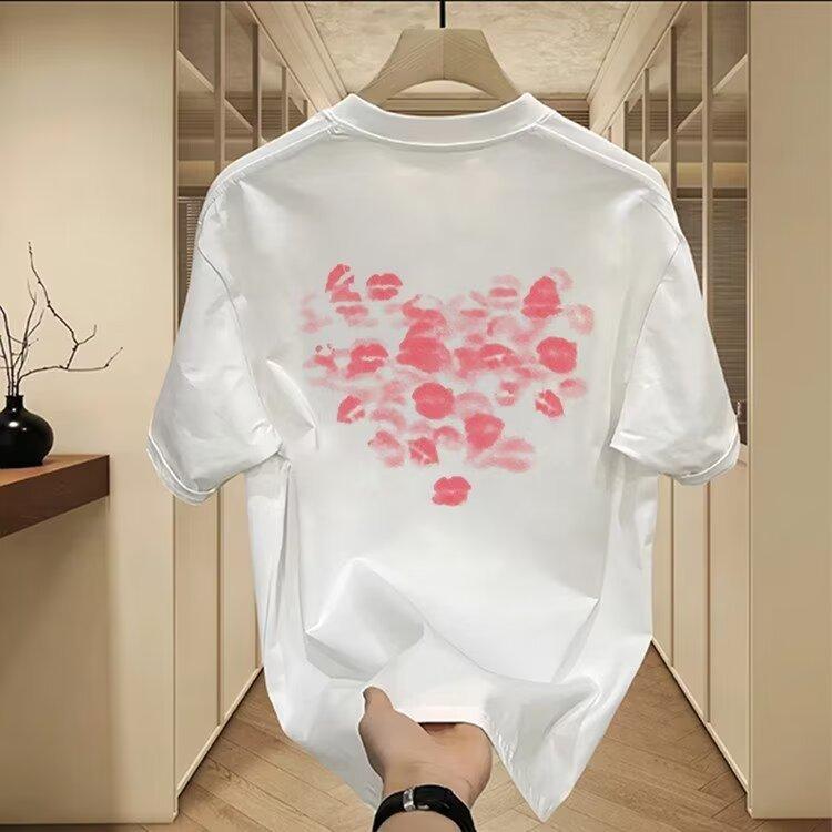 

Fashion menswear 2025 summer new 100% cotton T-shirt Hong Kong style round neck breathable short sleeve shirt 4XL