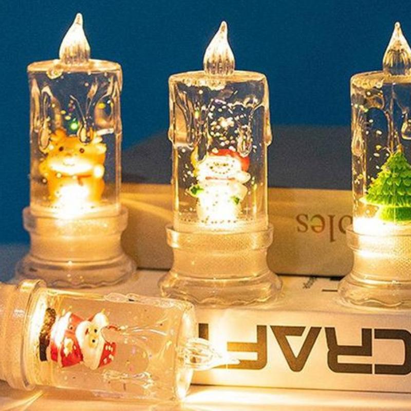 Vánoční LED svíčka naplněná vodou Santa Sněhulák Sněhová vločka Noční světlo Elektrické Santa Claus Sněhová koule Lucerna Sněhová ozdoba