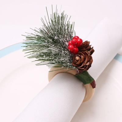 New Christmas Series Pine Cone Pine Needle Napkin Ring Plant Fruit Napkin Clasp Wooden Mouth Cloth Ring Holiday Table Decoration