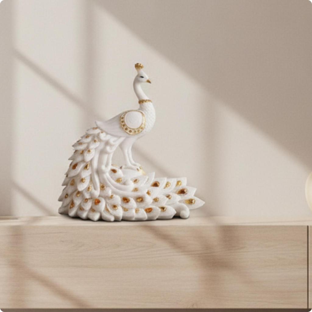 Decorative Peacock Statue vase Carved Tabletop Ornament Gold-Toned
