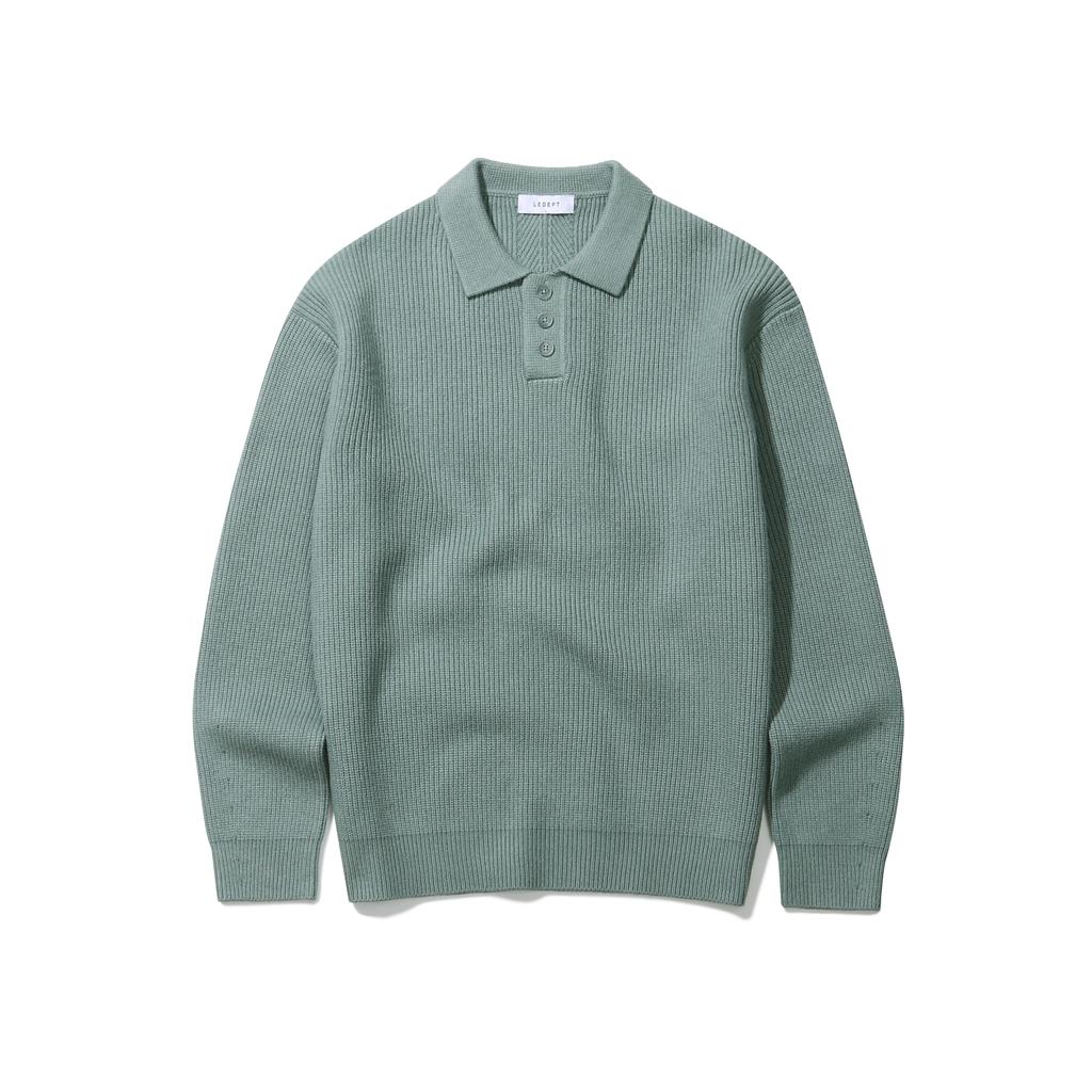 LEDEPT Cashmere Blending Hacci Button Collar Knit [Mint]