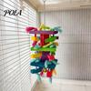 Durable Parrot Toy Chewing for Macaws African Greys, Colorful Wooden Block Puzzle with Medium Chew Cotton Tassels, Hanging Interactive Activity Cage,