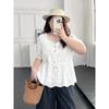 Plus Size Women Clothing [Popular Beautiful Shirt This Year] Chubby Girl Summer Lace Embroidered Hollow Slimming Short Sleeve Shirts