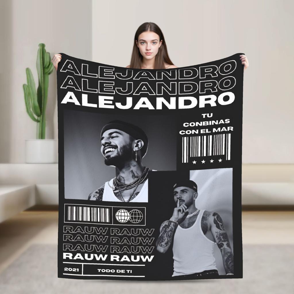 Soft Warm Blanket Travel Office Rauw Alejandro Singer Rapper Throw Blanket Flannel Bedspread For Couch Chair Sofa Bed Sofa Bed
