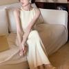 Solid Color Slip Dresses Sexy Elegant Sleeveless Summer Vintage Basic Slim Fashion Waist Bag Hip Long Dress