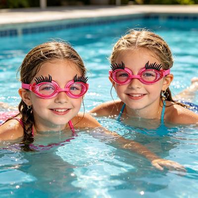 Children Swim Goggles with Eyelashes Waterproof No Leakage Anti-Fog Clear Lens Boys Girls Silicone Swim Goggles Diving Snorkeling Equipment