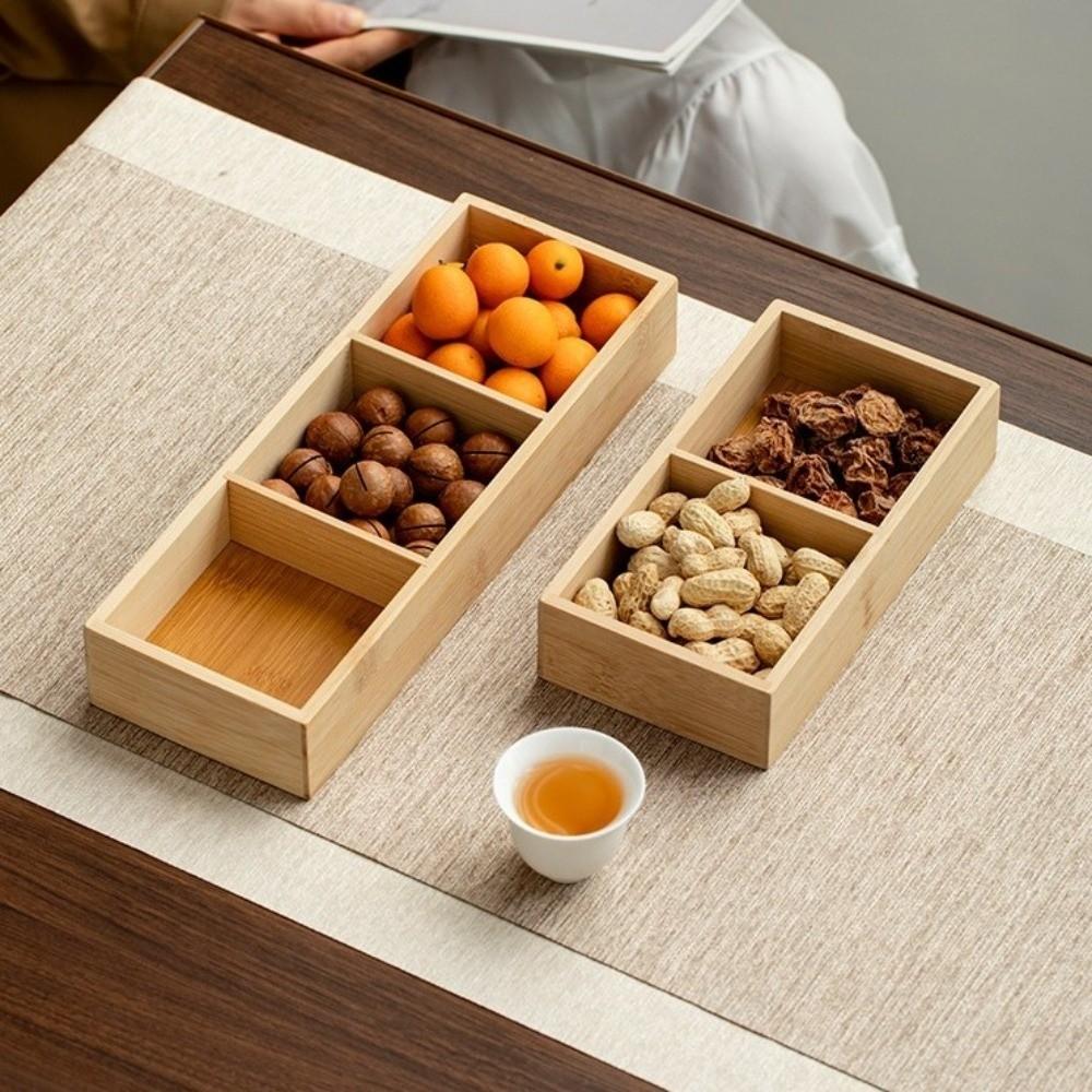Multi-Grid Divided Plate Wooden Snack Storage Tray Reusable Bamboo Tray  Candy