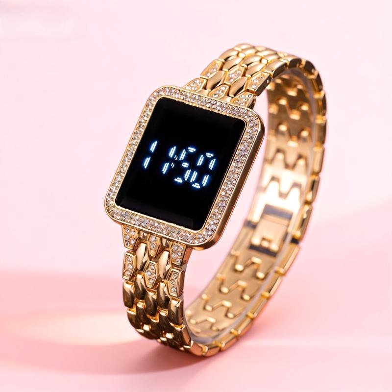 Women's Watches Top Luxury Rhinestone Digital Watches for Woman Fashion Steel Ladies Wristwatches Electronic Clock montre femme