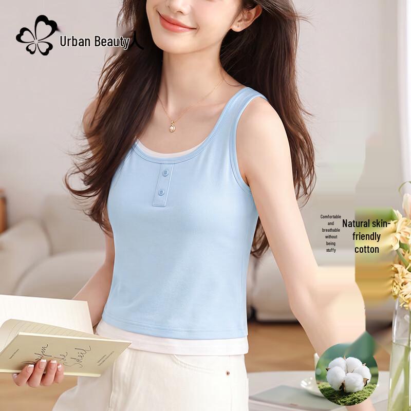 Women s Faux Two-Piece Ribbed Racerback Sports Camisole Top S