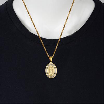 Religious Virgin Mary Pendant Female Gold Color Stainless Steel Madonna Round Necklace for Women Fashion Party Jewelry Gift