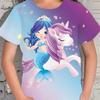 Children's Cartoon Unicorn Printed Colorful Round Neck T-shirt Girls Fashionable Soft Comfortable T-shirt