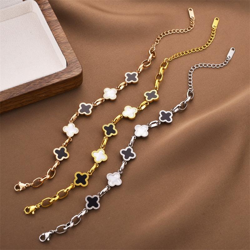 Black and white clover titanium steel sweet girl jewelry bracelet