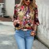 Autumn Winter Fashion Print Pullover Blouses Women Shirts Elegant Round Collar Shirt Woman Long Sleeve Office Lady Tops Loose Clothes 30297