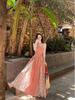 Polyester Lace Beach Dress With Spliced Design For Summer Vacation And Sunset Walks