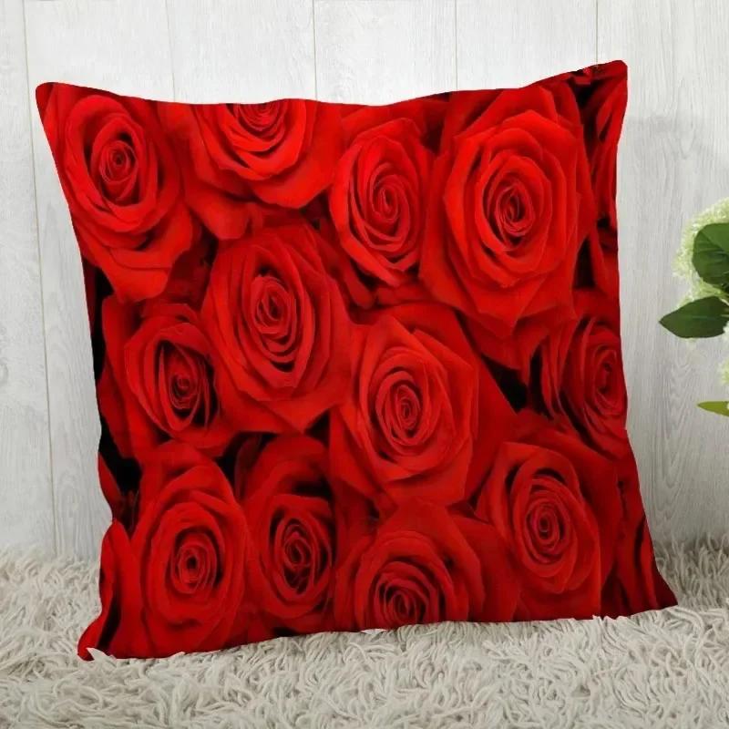 Luxury Home Decor Pillow Cover Living Room Sofa Cushion Cover Red Rose Pattern Cushion Cover