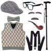 Grandfather Set Halloween Old Man Costume Set Grandpa Hat  Glasses Eyebrows Moustache for 100th Day of School
