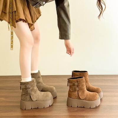 Botas Martin de suela gruesa para mujer, nuevas de otoño e invierno, de terciopelo, cálidas, retro, finas y con plataforma, botines